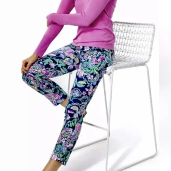 Lilly Pulitzer 4 High Tide Navy SHE'S GOT SOL KELLY STRETCH PANTS Ankle NWT - Picture 2 of 11